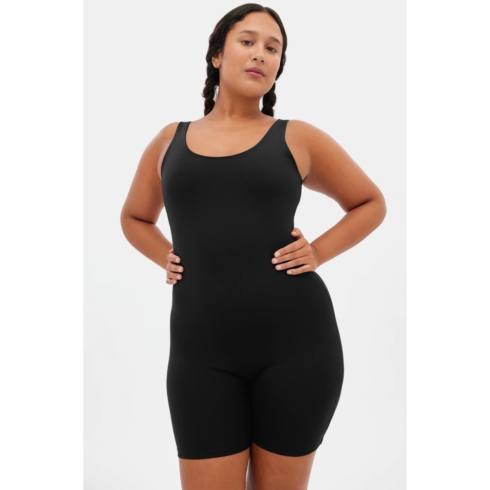 Girlfriend Collective Black Bike Unitard Scoop-Neck Romper Size XL Athleisure
